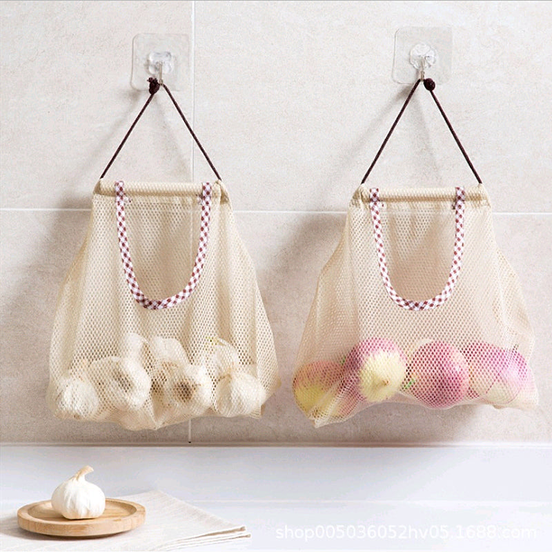 Polyester Mesh Produce Storage Bags - Hanging Onion Garlic Potato Organizer for Home Kitchen